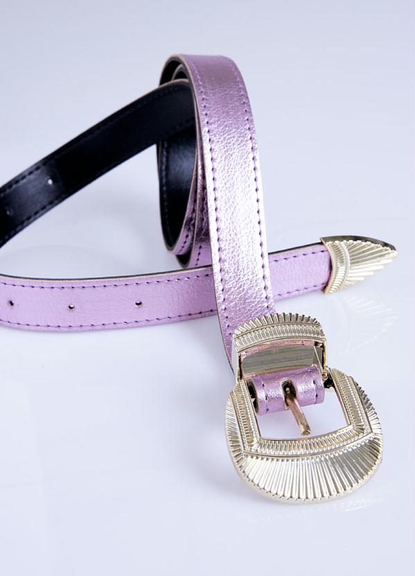 Quintess - Cinto Lilás Metalizado com Fivela em Dourado