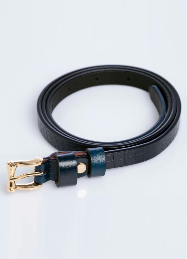 Quintess - Cinto Marinho e Dourado com Textura Croco