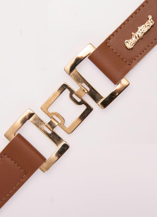 Quintess - Cinto Marrom com Fivelas Geométricas Douradas 2
