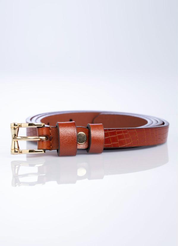Quintess - Cinto Marrom e Dourado com Textura Croco