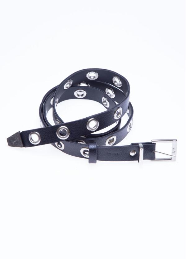 Quintess - Cinto Preto com Ilhoses Prateados e Fivela 2