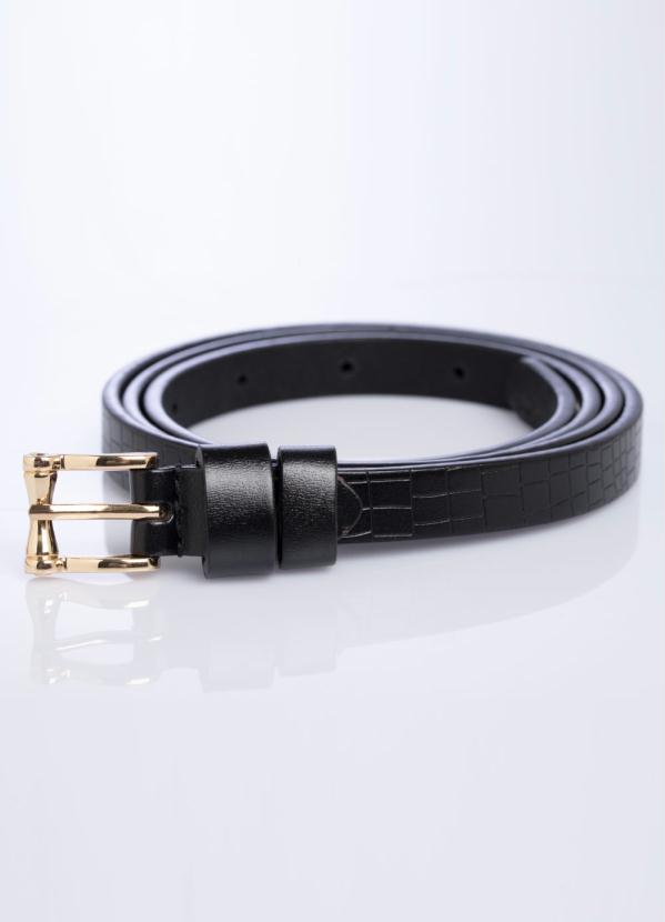 Quintess - Cinto Preto e Dourado com Textura Croco