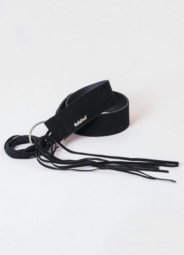 Outlet - Cinto Quintess Preto com Franjas e Argola