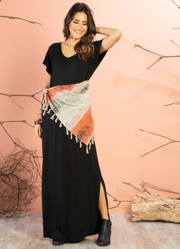 Quintess - Echarpe Triangular Bege e Laranja com Tassel 3