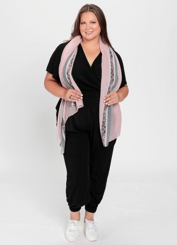 Mink - Lenço Echarpe Plissado Rosa e Cinza 3