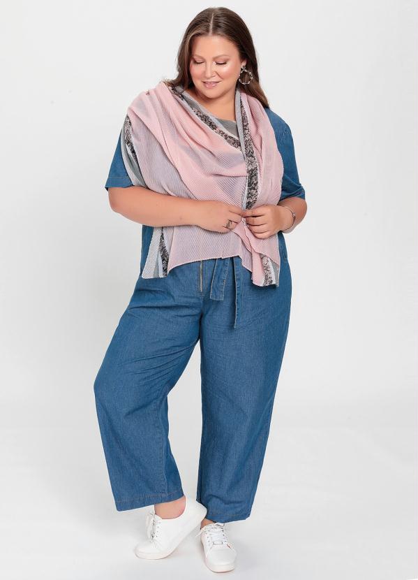 Mink - Lenço Echarpe Plissado Rosa e Cinza 4