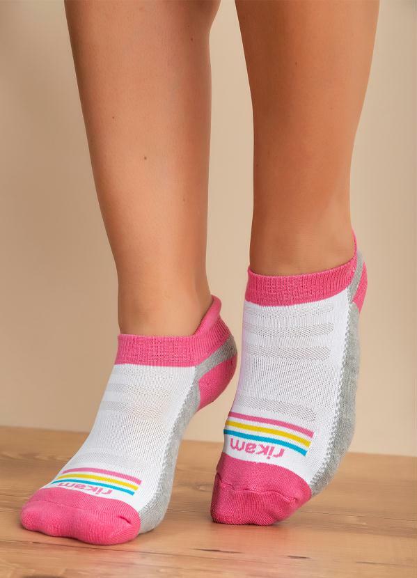 Alma Dolce - Meia Cano Baixo Branco Rosa e Cinza