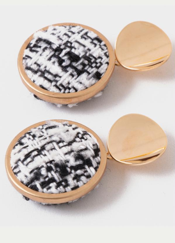 Quintess - Brinco Médio Dourado Quintess com Detalhe Tweed