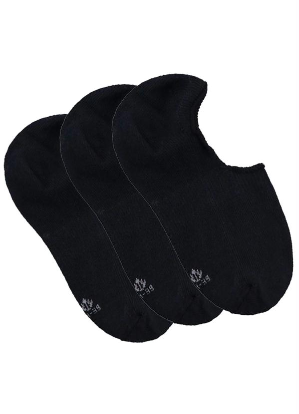 Malwee - Kit de Meia Preto Cano Invisível Canelado