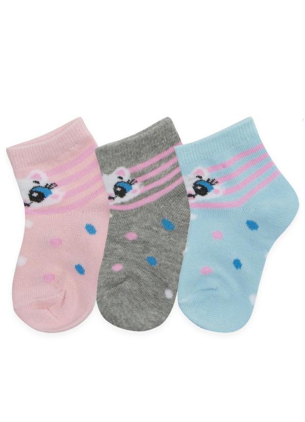 Rovi Kids - Meia Infantil Kit com 3 pares Cinza