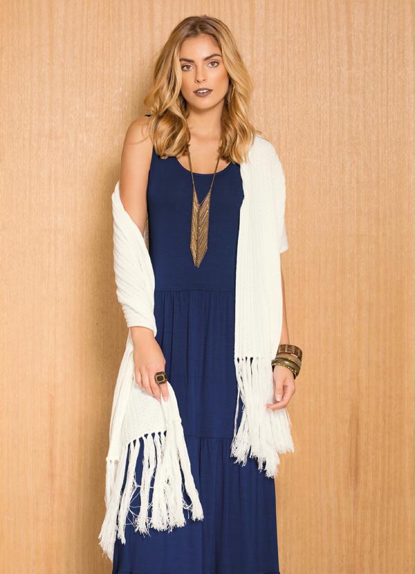 Quintess - Cachecol de Tricô com Franjas Off-White 1