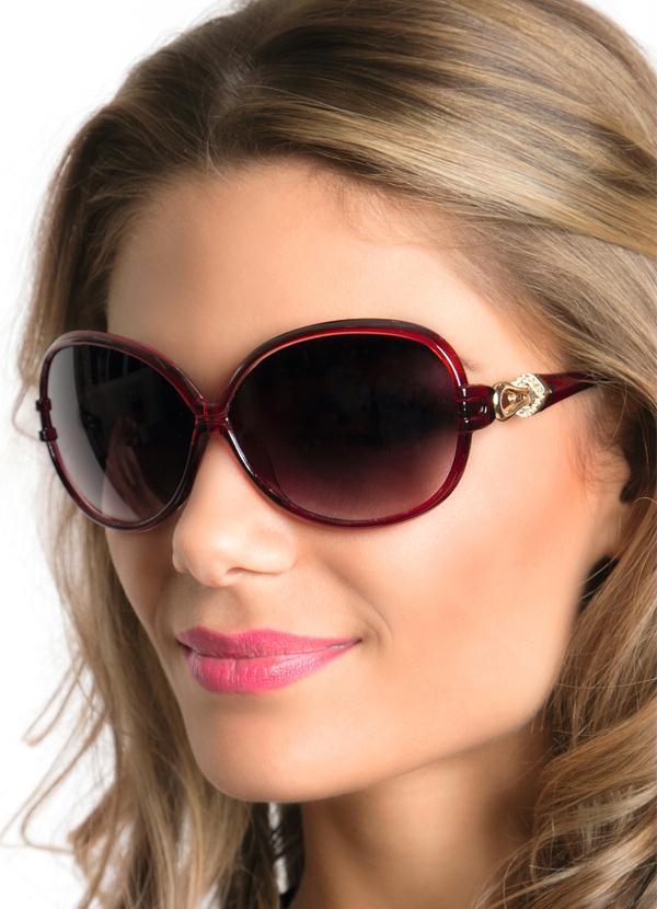 Moda Pop - Óculos de Sol Feminino Bordô Detalhe Botom 2