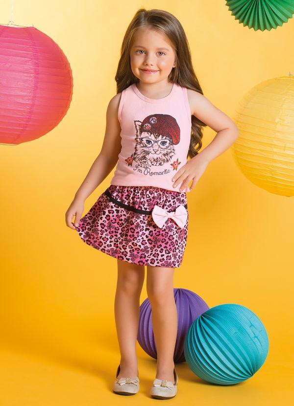 Outlet - Conjunto com Laço e Estampas Rosa e Onça