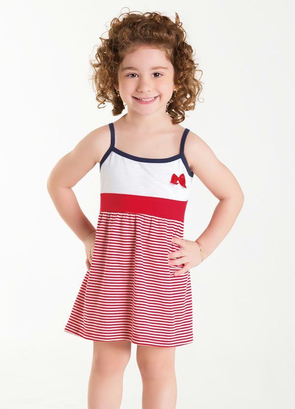 Outlet - Vestido de Alças Branco com Listras