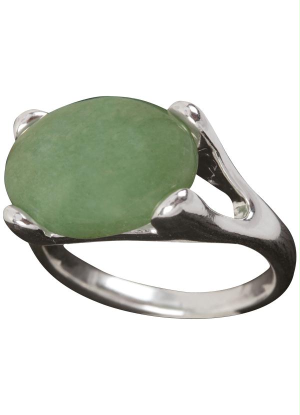 Moda Pop - Anel Folheado a Prata com Pedra Natural Verde