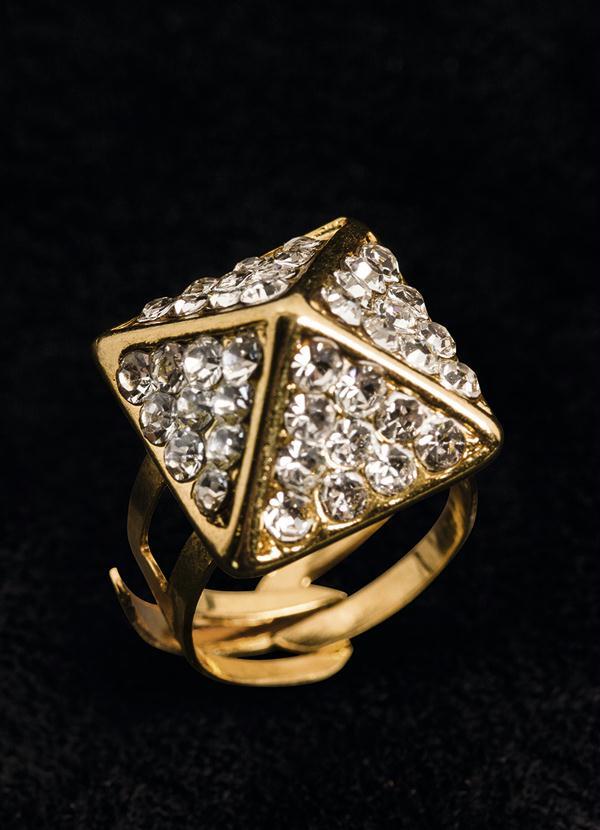 Quintess - Anel Pirâmide com Strass Dourado