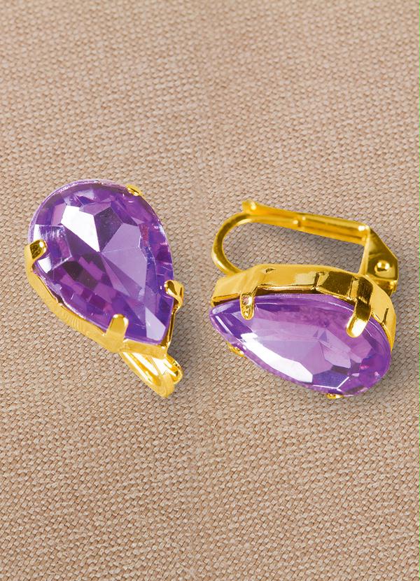 Moda Pop - Brinco com Pedra Roxo e Dourados 2
