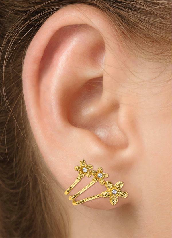 Moda Pop - Brinco Flor Dourado Detalhe Strass