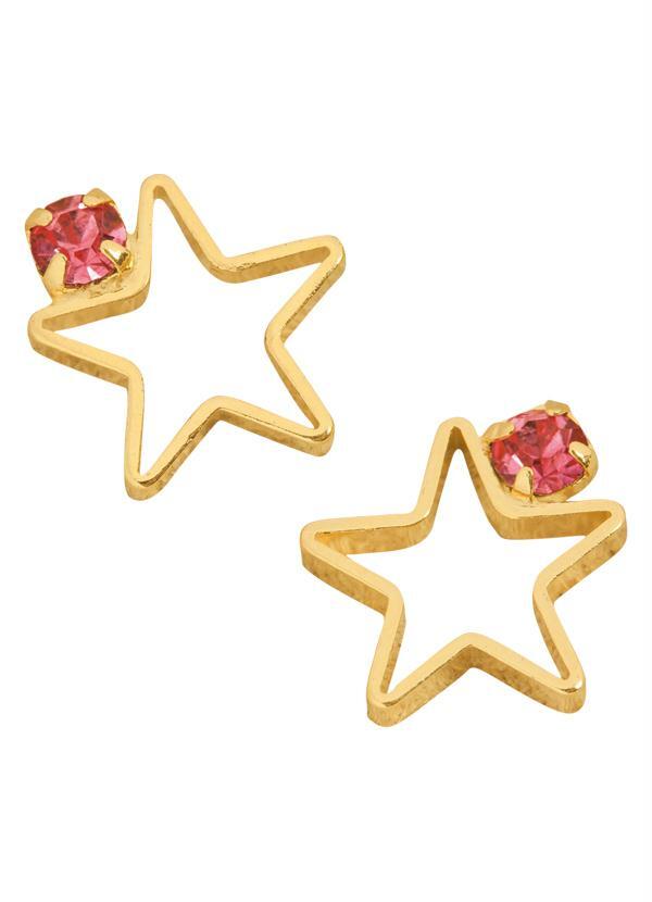 Moda Pop - Brincos de Estrela com Pedra Rosa Dourad0