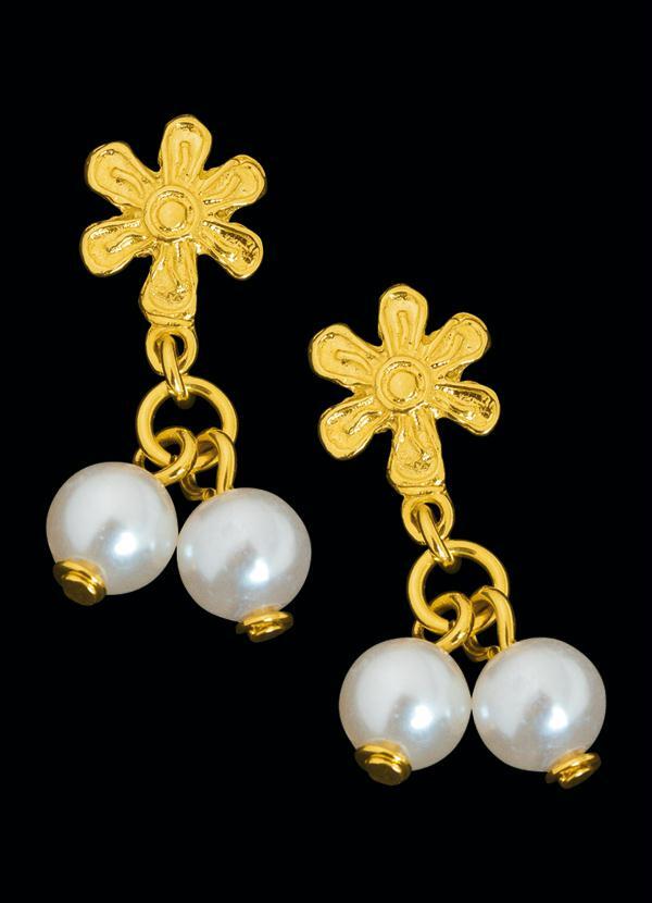 Moda Pop - Brincos Dourado com Pingente de Pérola 2