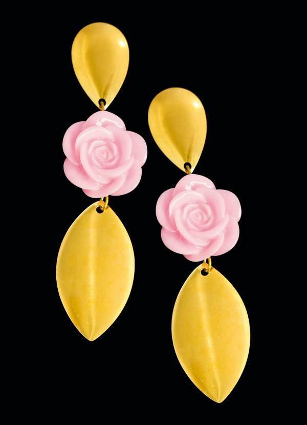 Moda Pop - Brincos Dourado com Pingente de Rosa 2