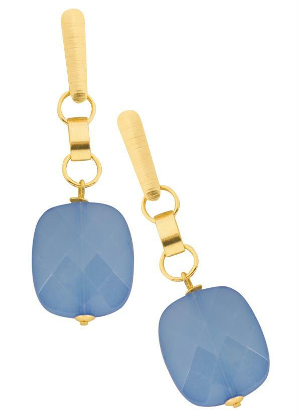 Moda Pop - Brincos Dourados com Pedra Azul