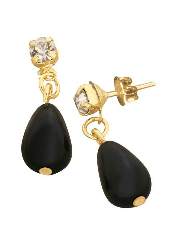 Moda Pop - Brincos Dourados com Pedras Pretas