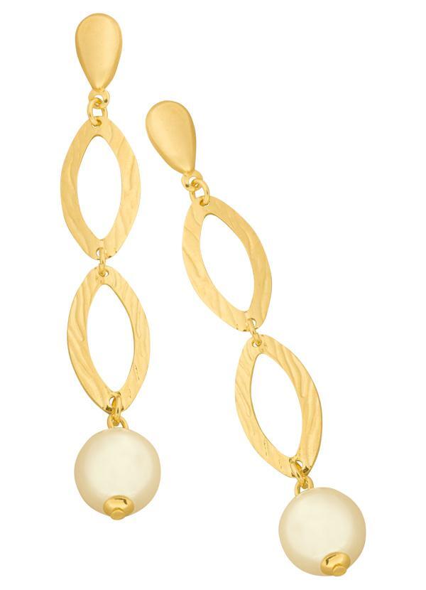 Moda Pop - Brincos Folheados a Ouro com Pérola Dourado