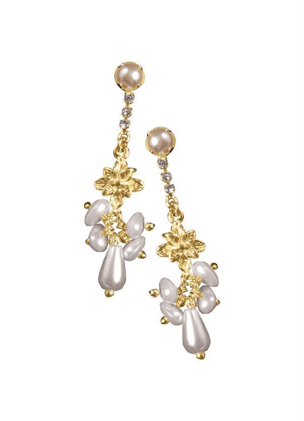 Moda Pop - Brincos Folheados a Ouro com Strass e Pérolas