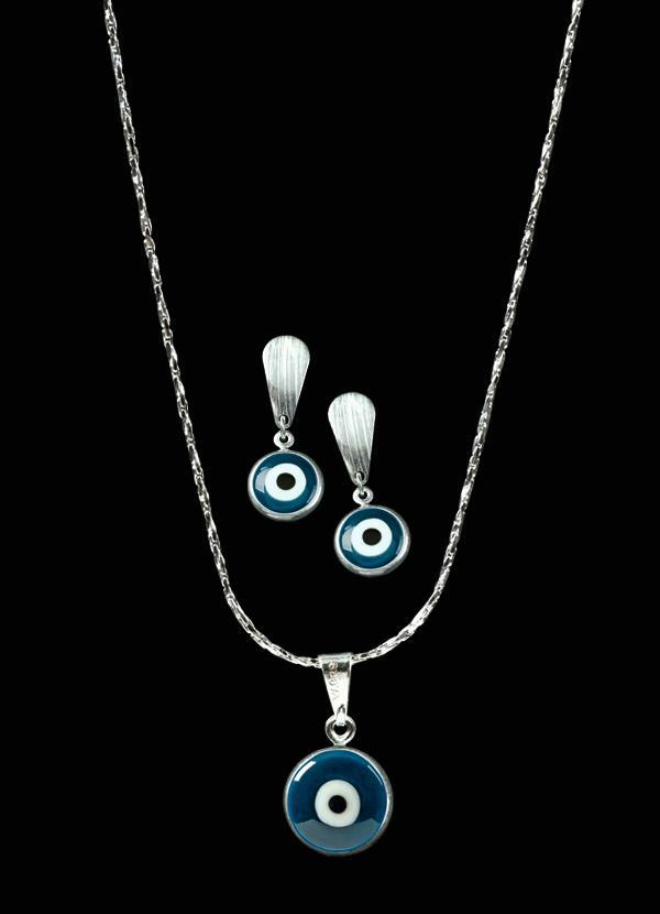 Moda Pop - Conjunto Gargantilha e Brincos Olho Grego Prata 2