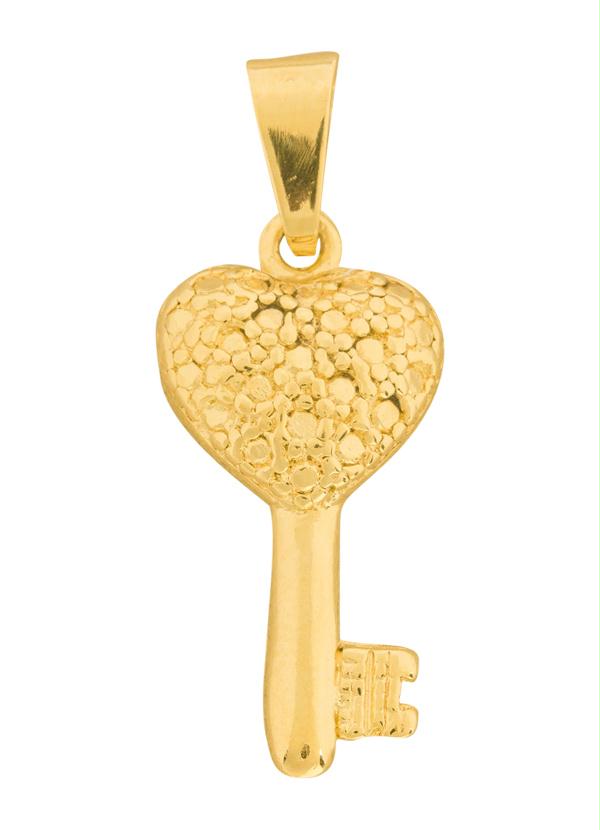 Moda Pop - Pingente Chave de Coração Folheado a Ouro