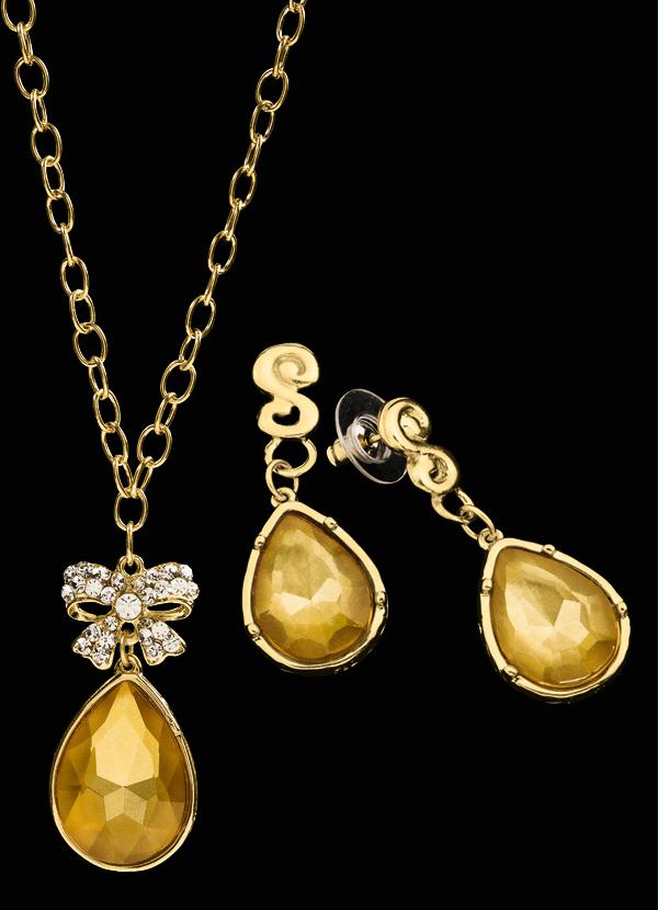 Quintess - Conjunto Brincos e Colar Dourado 2
