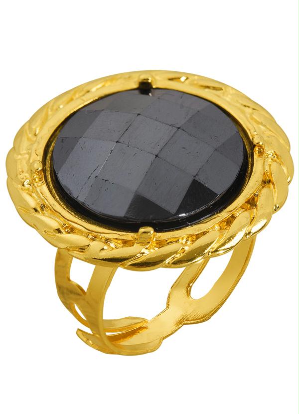 Moda Pop - Conjunto Colar e Anel Pedra Preta e Dourado 3