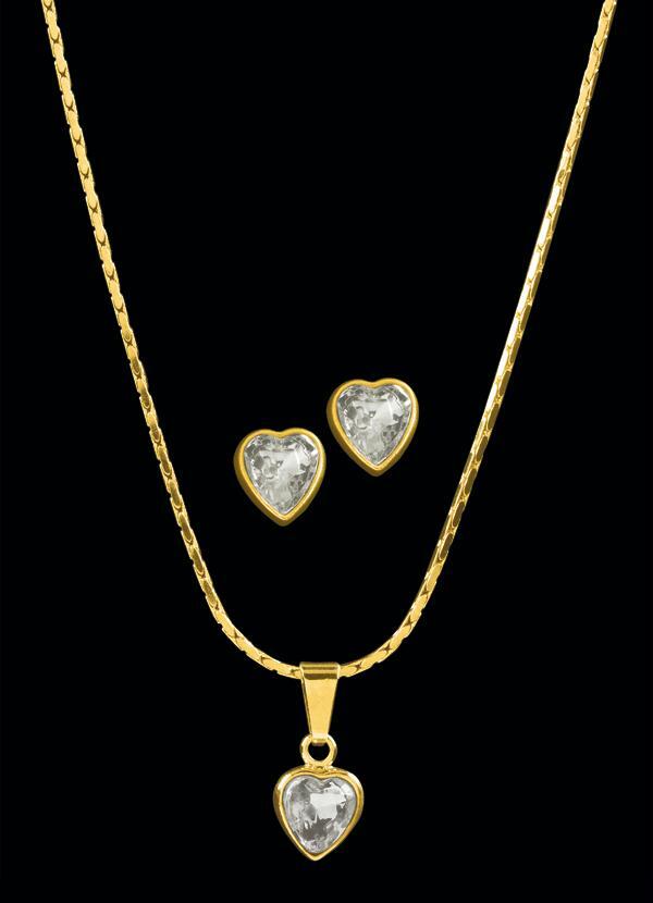 Moda Pop - Conjunto Dourado Colar e Brincos 2