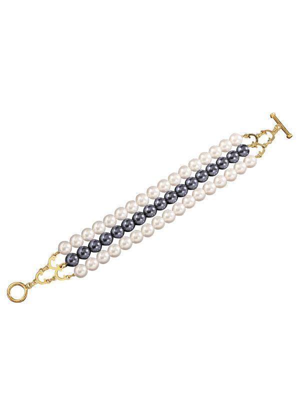 Moda Pop - Pulseira de Pérolas e Contas Acinzentadas