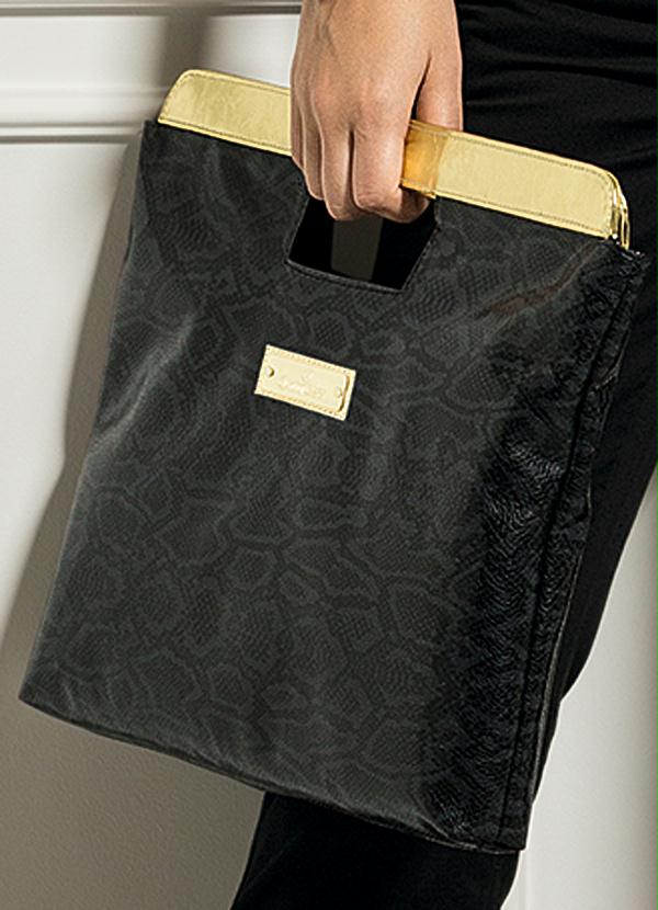 Quintess - Bolsa Carteira Cobra Preta e Dourada