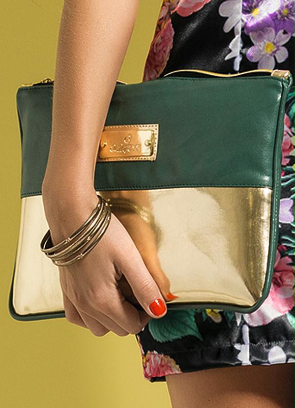 Quintess - Bolsa Clutch Verde e Dourada