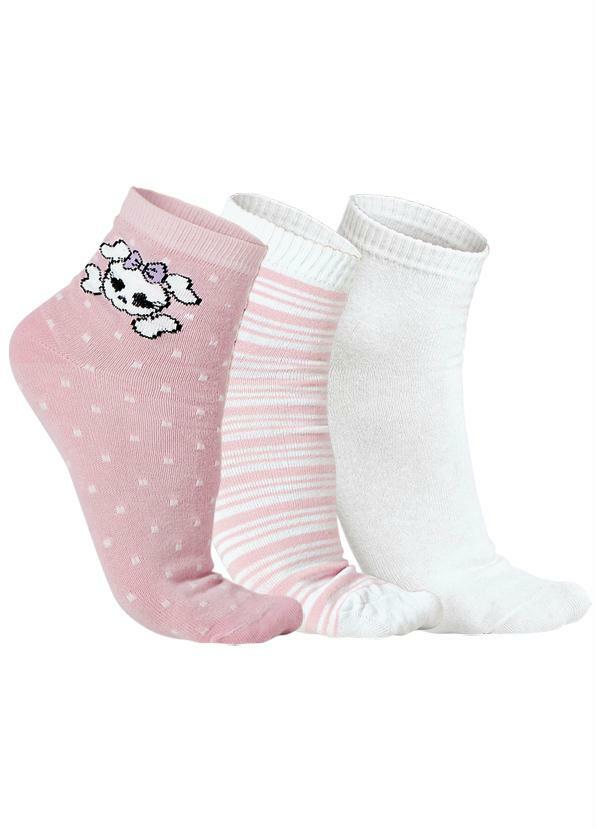 Alma Dolce - Kit de Meias Feminina Rosa, Branca, Listrada