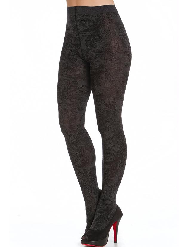 Alma Dolce - Meia Calça Fio 120 com Desenhos Florais Chumbo