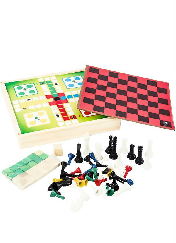 Lar e Lazer - Brinquedo Ludo, Dama, Trilha e Xadrez Em Madeira