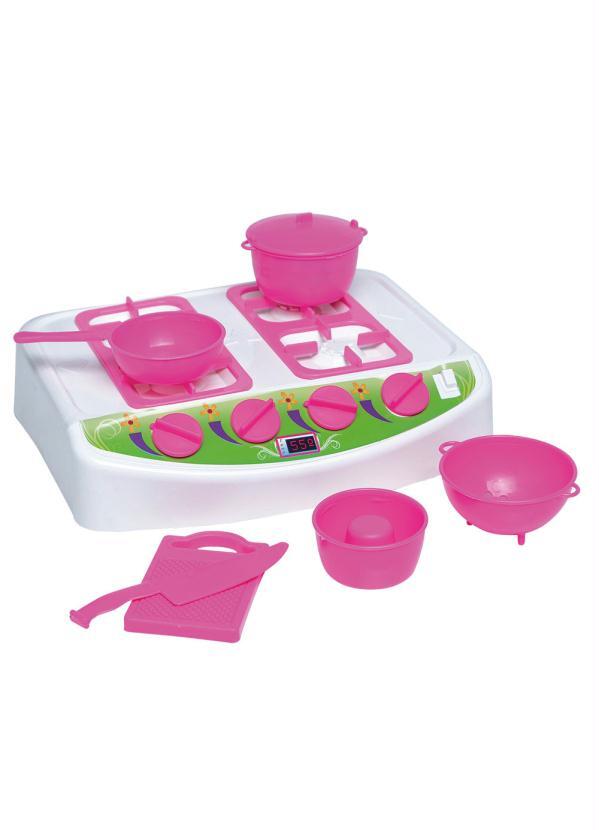 Lar e Lazer - Brinquedo Fogão e Panelas Rosa 7 Peças