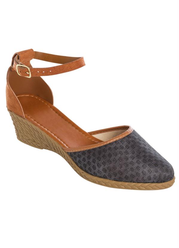 Queima Estoque Sandália Anabela Espadrille Preta e Marrom