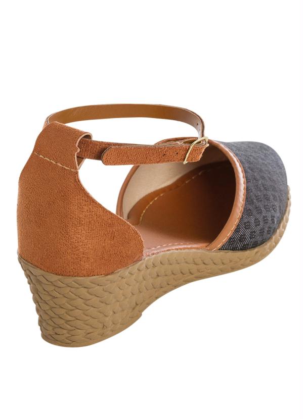 Outlet - Sandália Anabela Espadrille Preta e Marrom 2