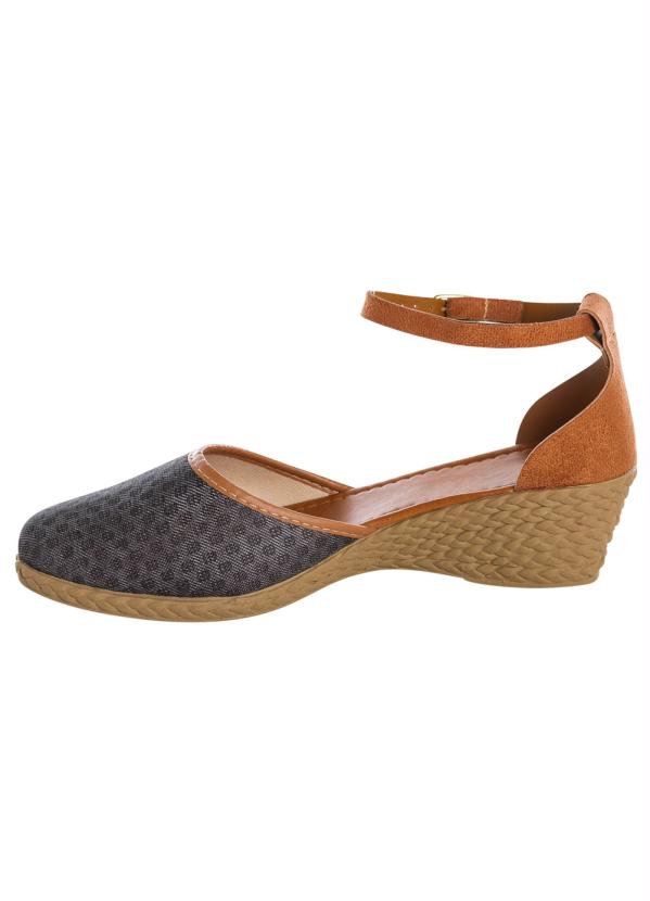 Outlet - Sandália Anabela Espadrille Preta e Marrom 3