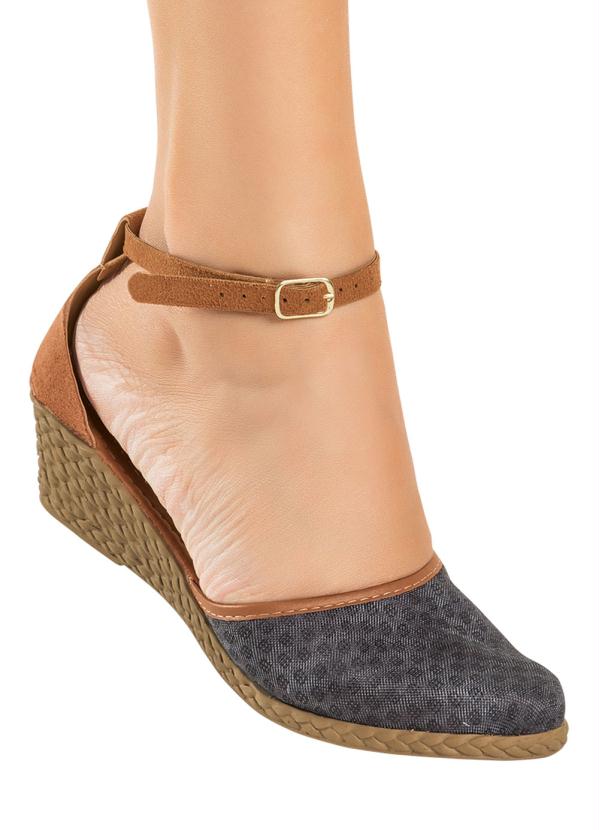 Outlet - Sandália Anabela Espadrille Preta e Marrom 4