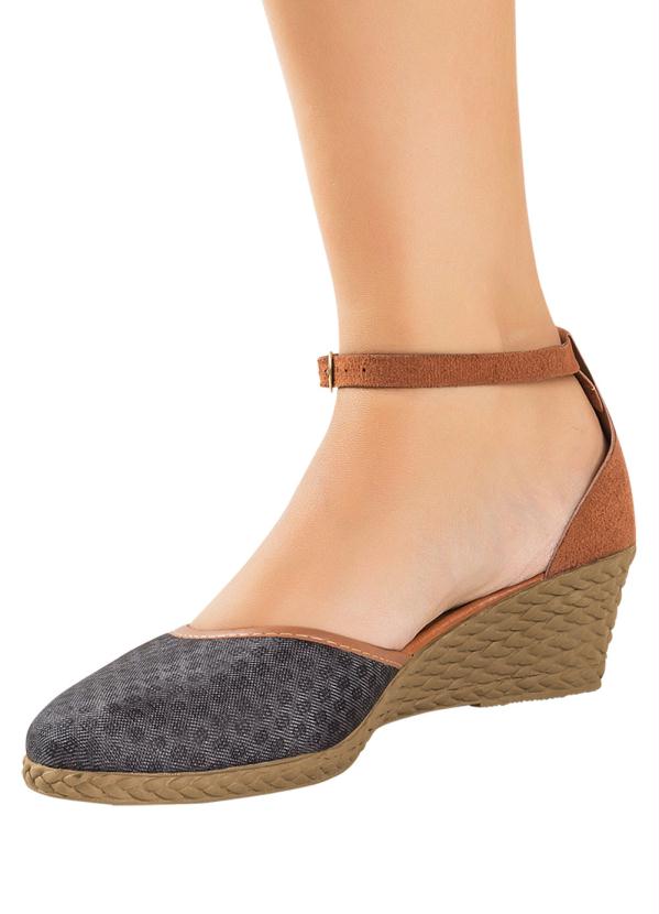 Outlet - Sandália Anabela Espadrille Preta e Marrom 5