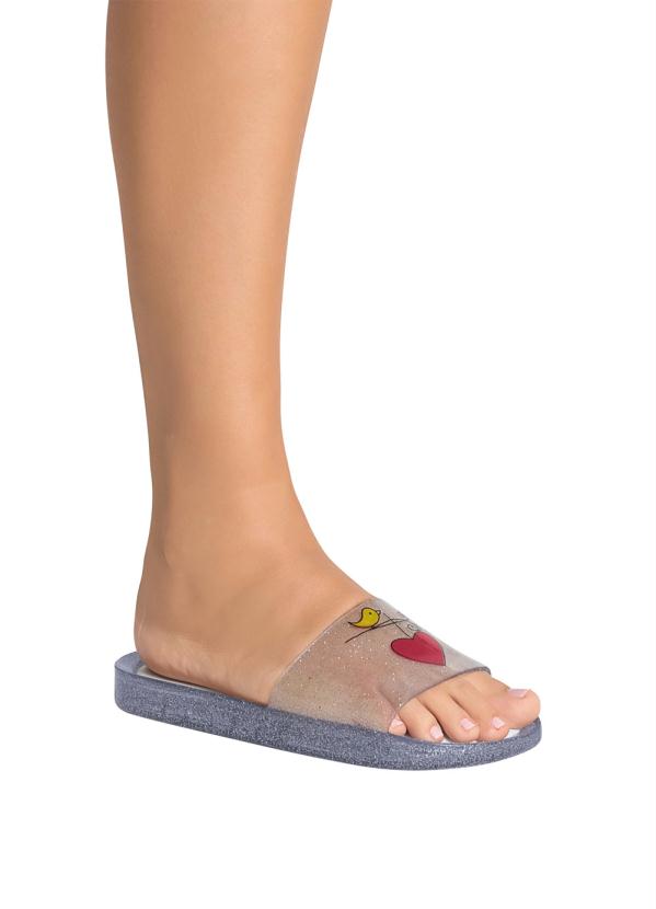 Outlet - Chinelo Slide Cristal com Estampa Pássaro 5