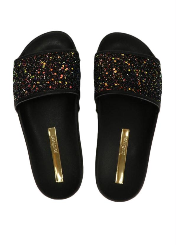 Chinelo Slide Feminino Moleca Glitter Preto Passarela