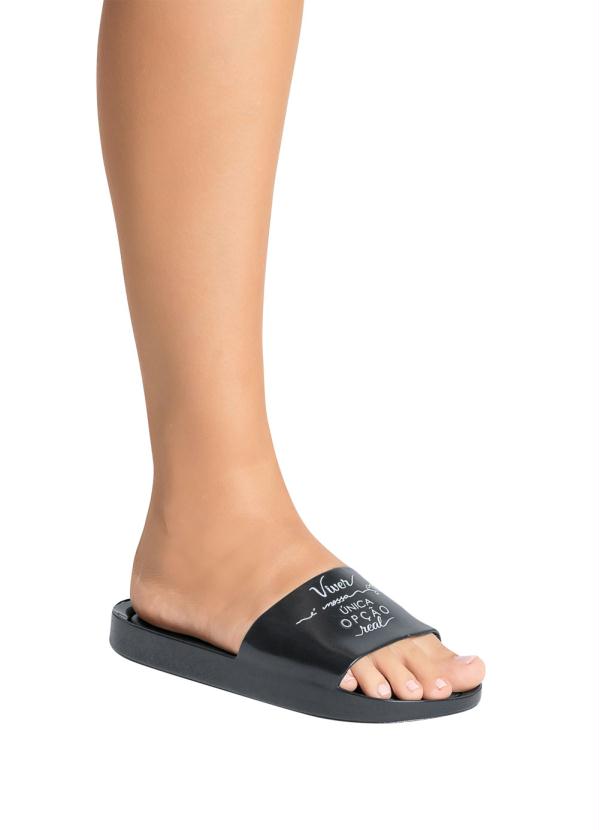 Outlet - Chinelo Slide Preto com Estampa Frase 4