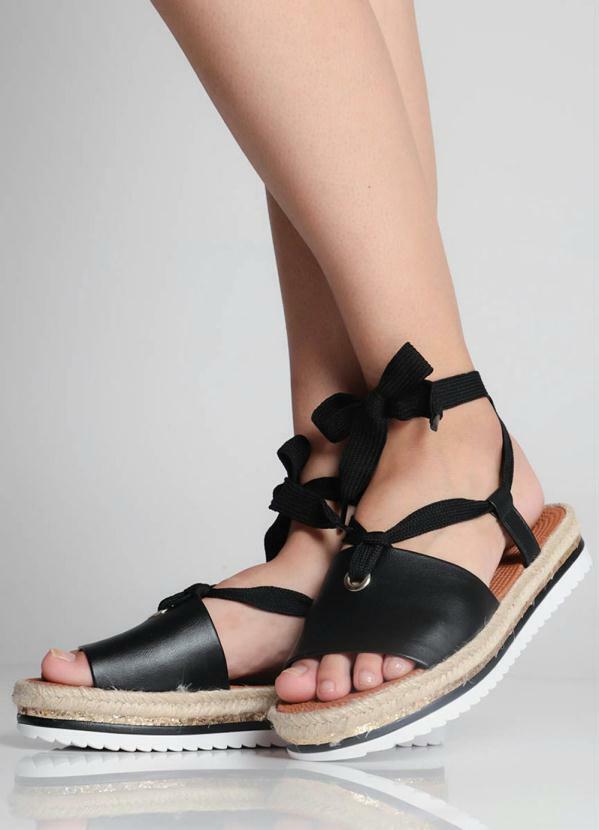 Moleca - Sandália Espadrille Feminina Moleca Amarração Preto